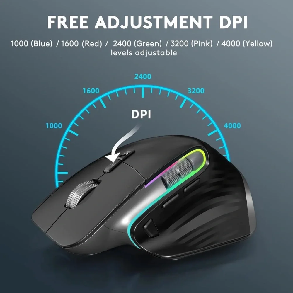 LED Wireless Mouse Ergonomic Silence Click Rechargeable 4000 DPI 9Multi Buttons